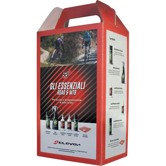 Eleven kit The Essential Road & MTB - Produse pentru îngrijire și întreținere cu bicicleta cu o broșură ilustră